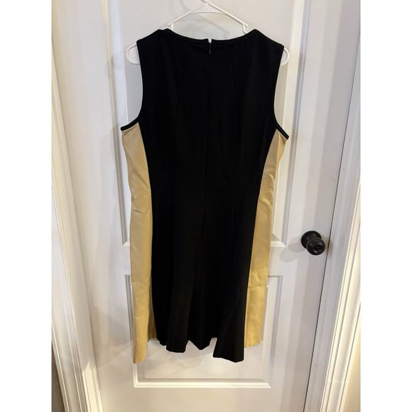 Ralph Lauren Black Tan Colorblock A Line Flare dress XL 16 Faux leather - Picture 4 of 9
